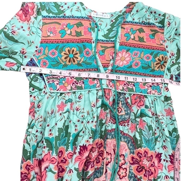 R. Vivimos Women's Boho Floral Retro V Neck Cottagecore Midi Dress - Picture 8 of 10